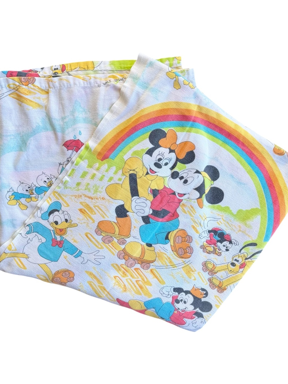 VTG '80s Disney Mickey & Friends Rainbow Skating Flat Sheet Size: TWIN